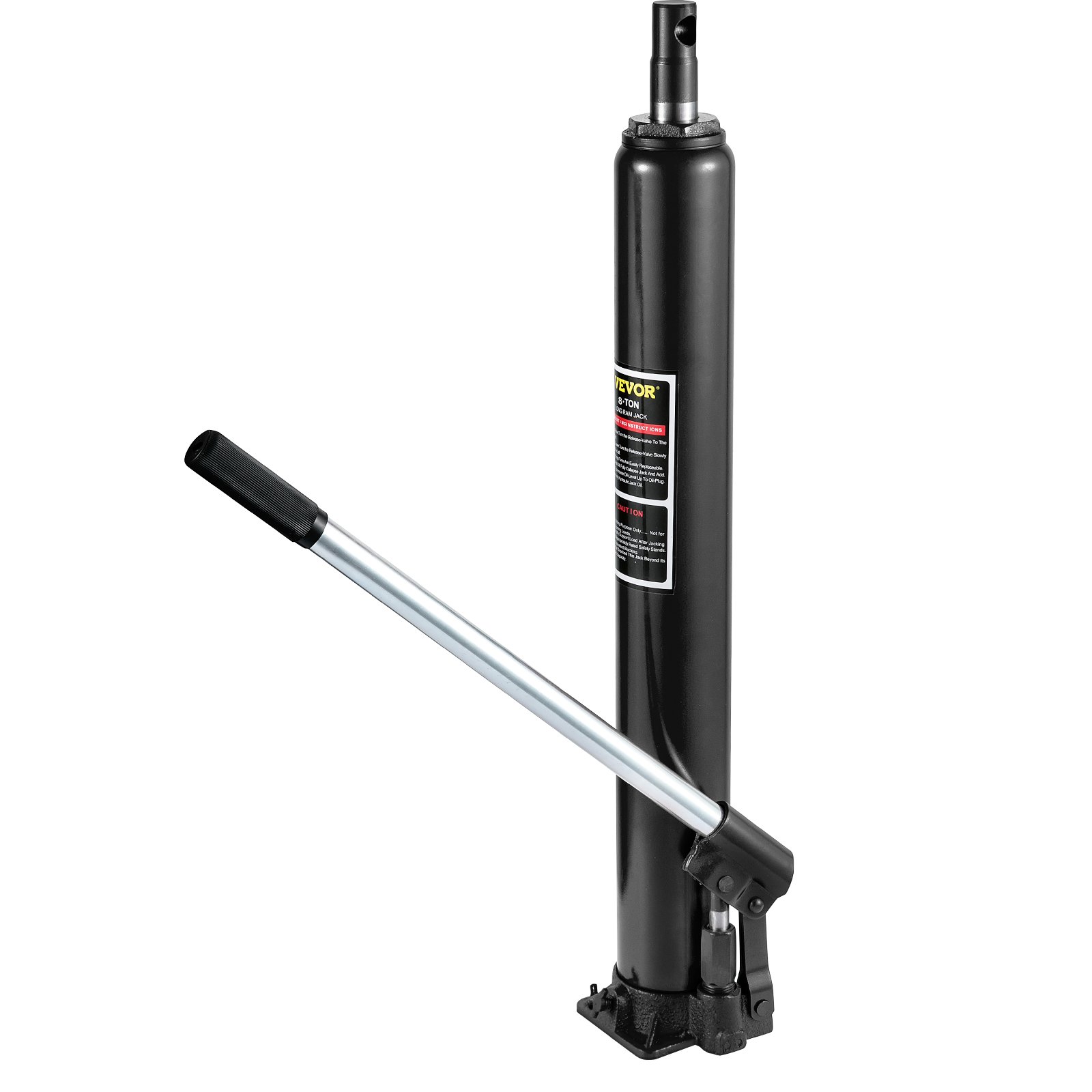 Gato hidráulico de carnero largo VEVOR, capacidad de 8 toneladas/17636 lbs, con bomba de pistón único y base de horquilla, selector de cereza manual con manija, para grúas de garaje/tienda, elevador de motor, negro