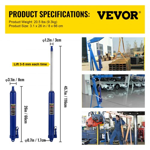 Gato hidráulico de carnero largo VEVOR, capacidad de 8 toneladas/17363 lbs, con bomba de pistón único y base de horquilla, selector de cereza manual con manija, para grúas de garaje/tienda, elevador de motor, azul