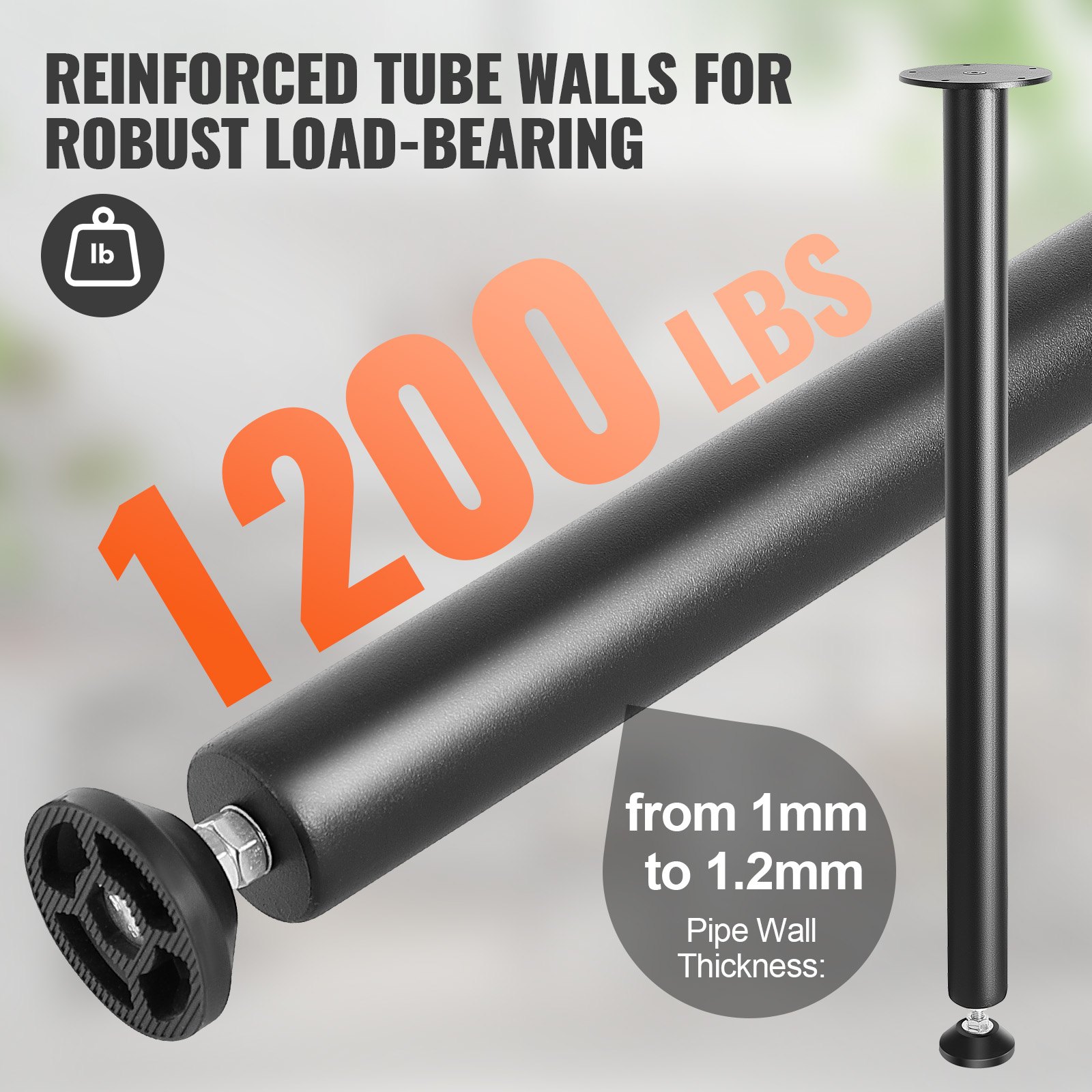 Las patas de escritorio VEVOR soportan 1200 libras, paredes de tubo reforzadas, espesor de pared de tubería de 1 mm a 1,2 mm.