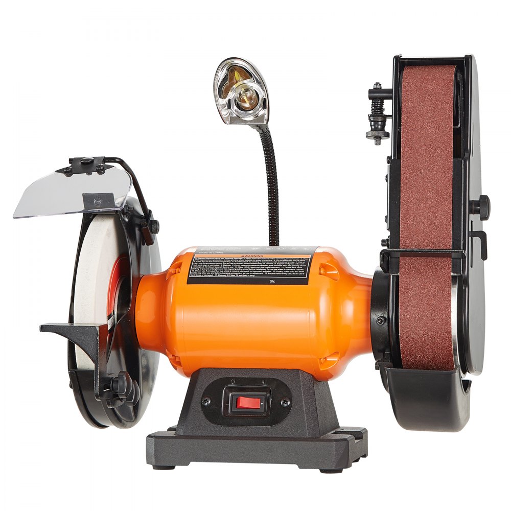 Amoladora de banco VEVOR de 8 pulgadas con lijadora de banda de 2 x 28 pulgadas, lijadora de banco con motor de inducción de 2,5 A para afilar y rectificar metales