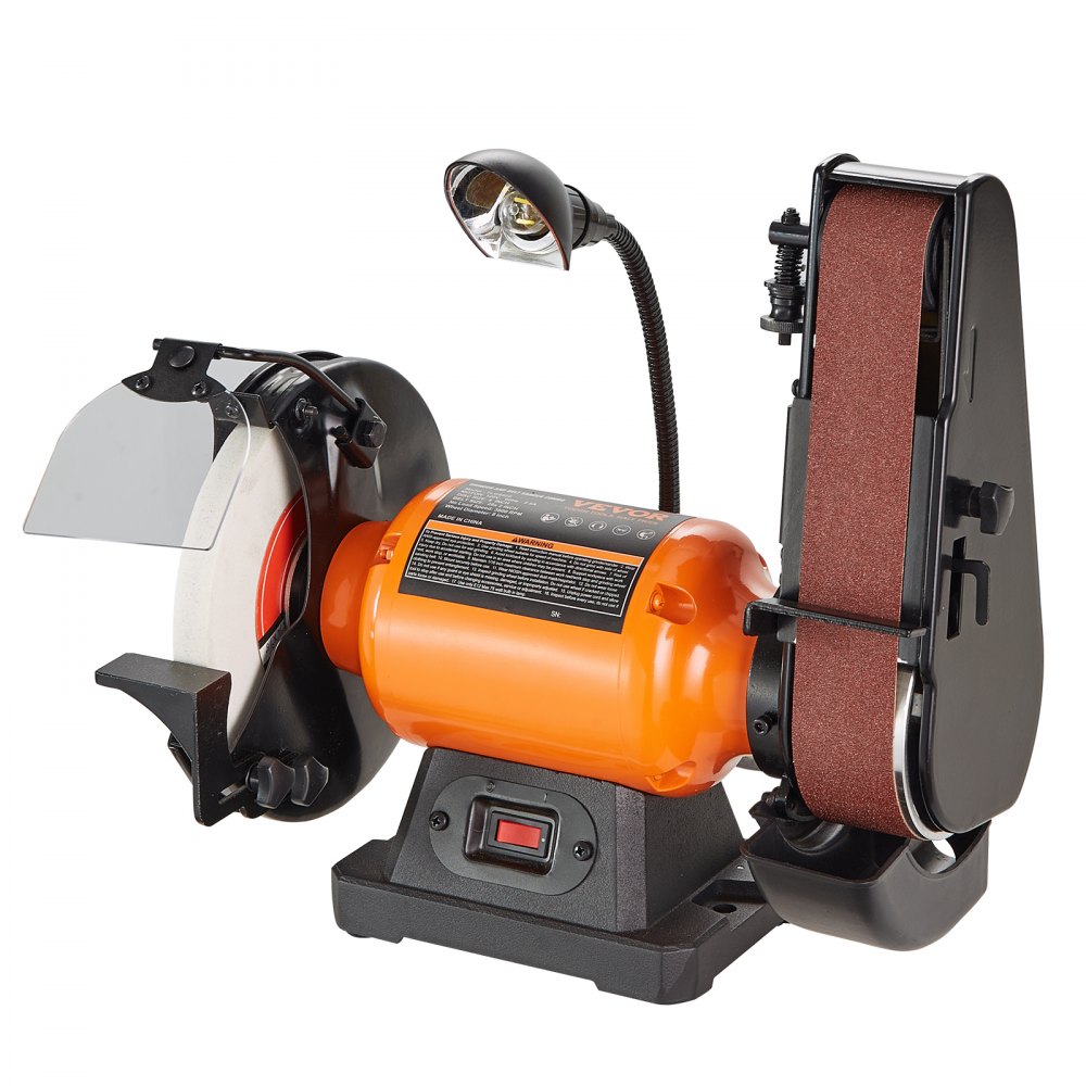 Amoladora de banco VEVOR de 8 pulgadas con lijadora de banda de 2 x 28 pulgadas, lijadora de banco con motor de inducción de 2,5 A para afilar y rectificar metales