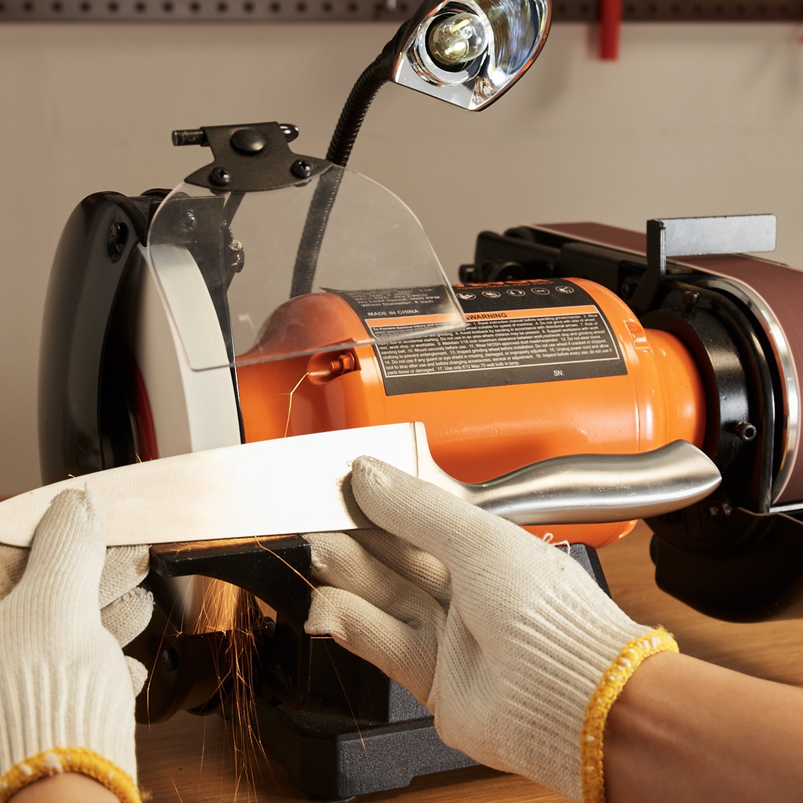 Amoladora de banco VEVOR de 8 pulgadas con lijadora de banda de 2 x 28 pulgadas, lijadora de banco con motor de inducción de 2,5 A para afilar y rectificar metales