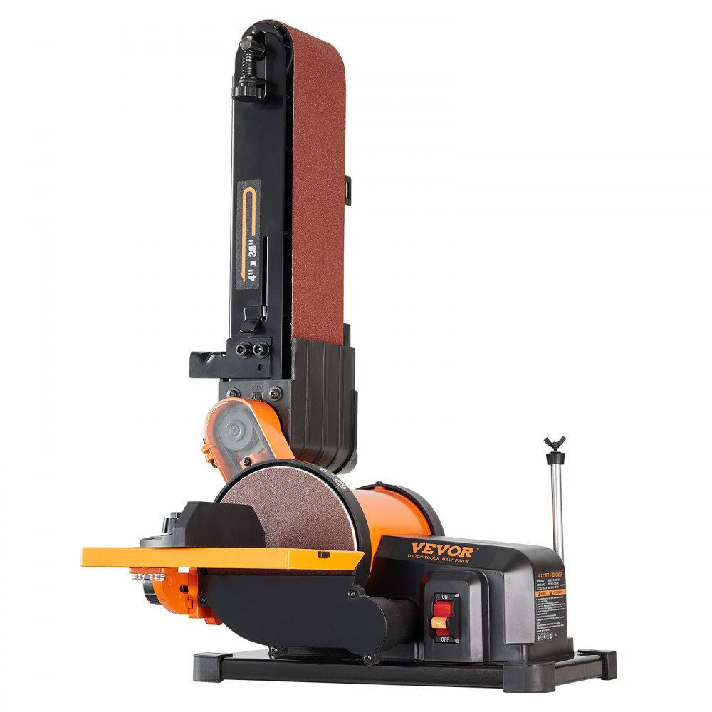 VEVOR Combo de lijadora de disco de banda, lijadora de disco de 6" y lijadora de banda de 4"x36" con motor de inducción de 4.3A 3570RPM, lijadora de banco y correa inclinable de 0-90° y mesa de trabajo de aluminio fundido ajustable de 0-45° para carpintería