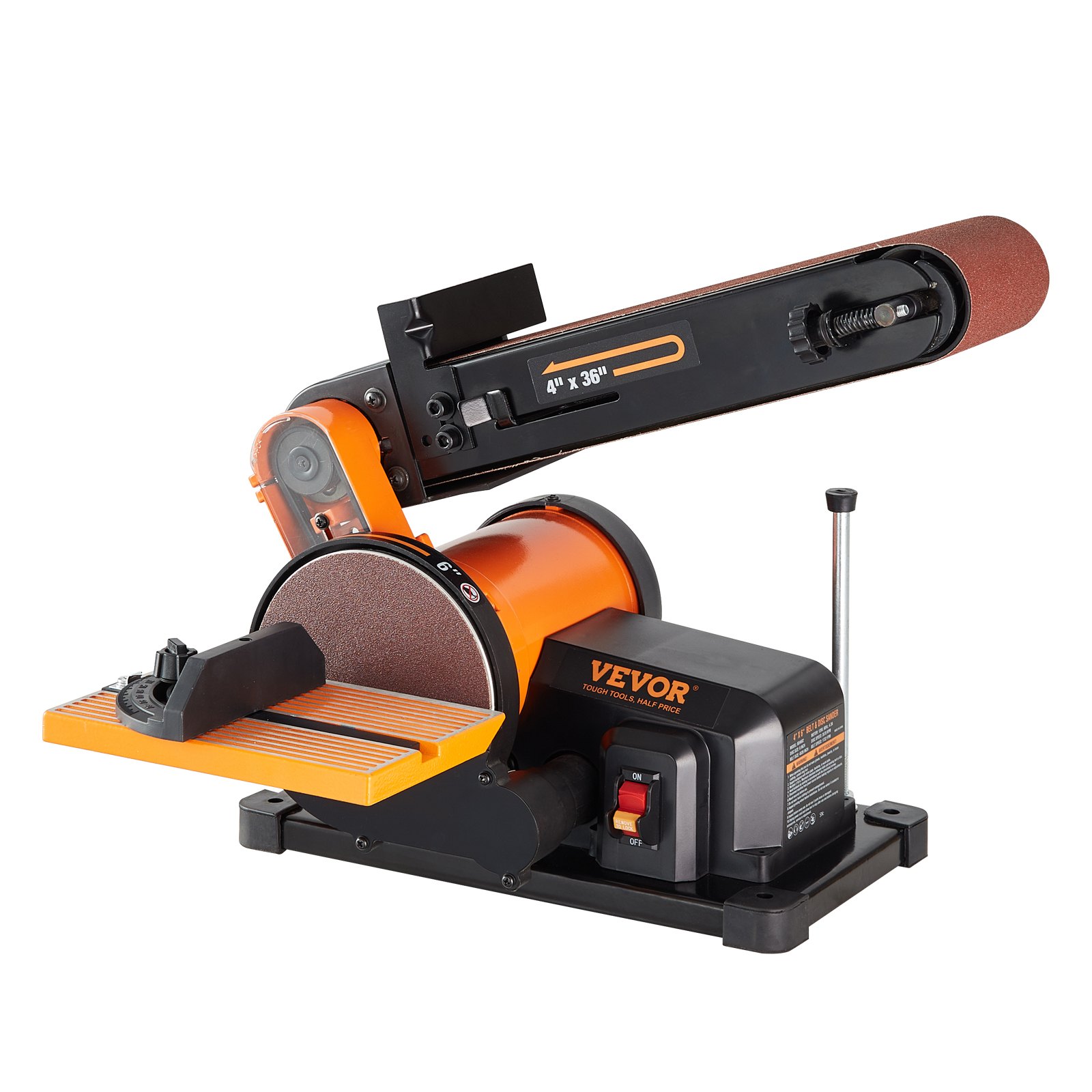 VEVOR Combo de lijadora de disco de banda, lijadora de disco de 6" y lijadora de banda de 4"x36" con motor de inducción de 4.3A 3570RPM, lijadora de banco y correa inclinable de 0-90° y mesa de trabajo de aluminio fundido ajustable de 0-45° para carpintería