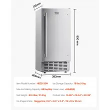VEVOR Máquina de hielo empotrada bajo encimera, 30 kg/día, con bomba de drenaje, puerta reversible, acero inoxidable, para cocinas comerciales y domésticas.