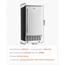 VEVOR Máquina de hielo empotrada bajo encimera, 80 lb/día, con bomba de drenaje, puerta reversible, acero inoxidable, máquina de hielo independiente para cocinas comerciales y domésticas.