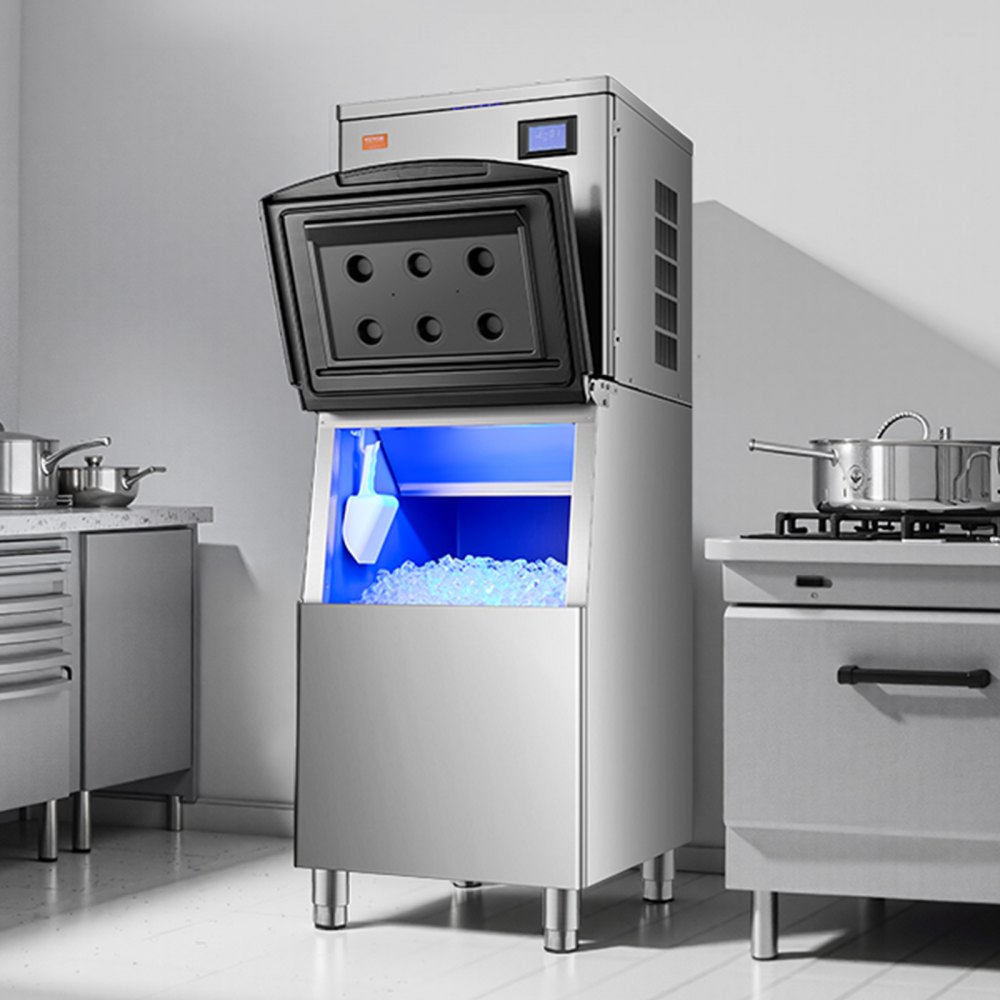Máquina para fabricar hielo comercial VEVOR, 360 lb/24 h, con depósito de almacenamiento grande de 250 lb, autolimpiable, con pantalla táctil, para bares, cafeterías, restaurantes y negocios comerciales.