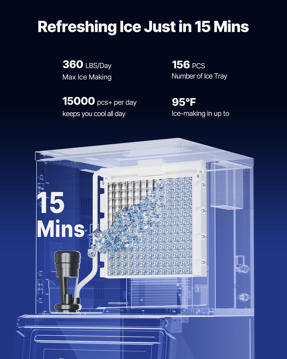 Máquina para fabricar hielo comercial VEVOR, 360 lb/24 h, con depósito de almacenamiento grande de 250 lb, autolimpiable, con pantalla táctil, para bares, cafeterías, restaurantes y negocios comerciales.