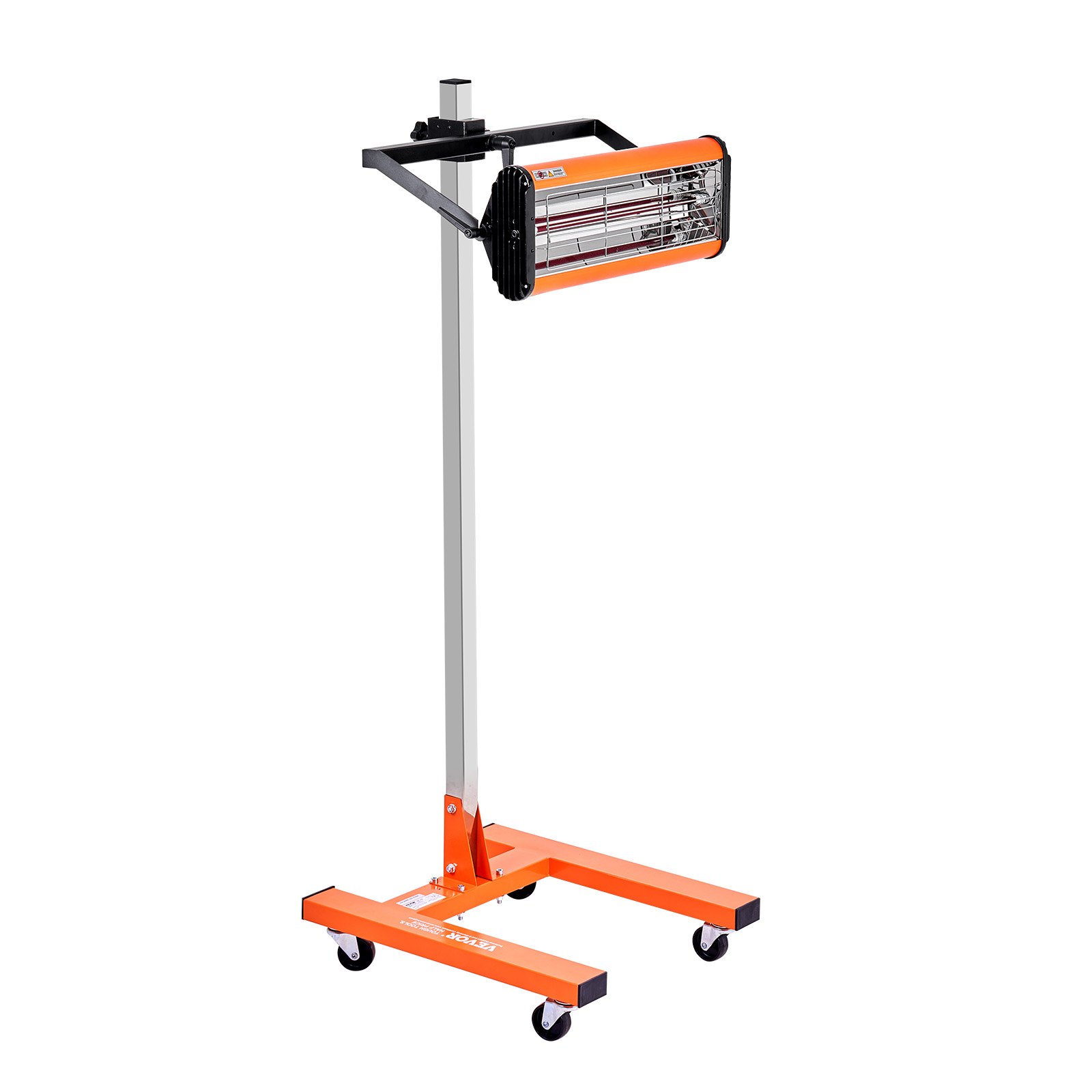 Lámpara de curado por infrarrojos VEVOR naranja sobre soporte con ruedas para un secado eficiente de la pintura.