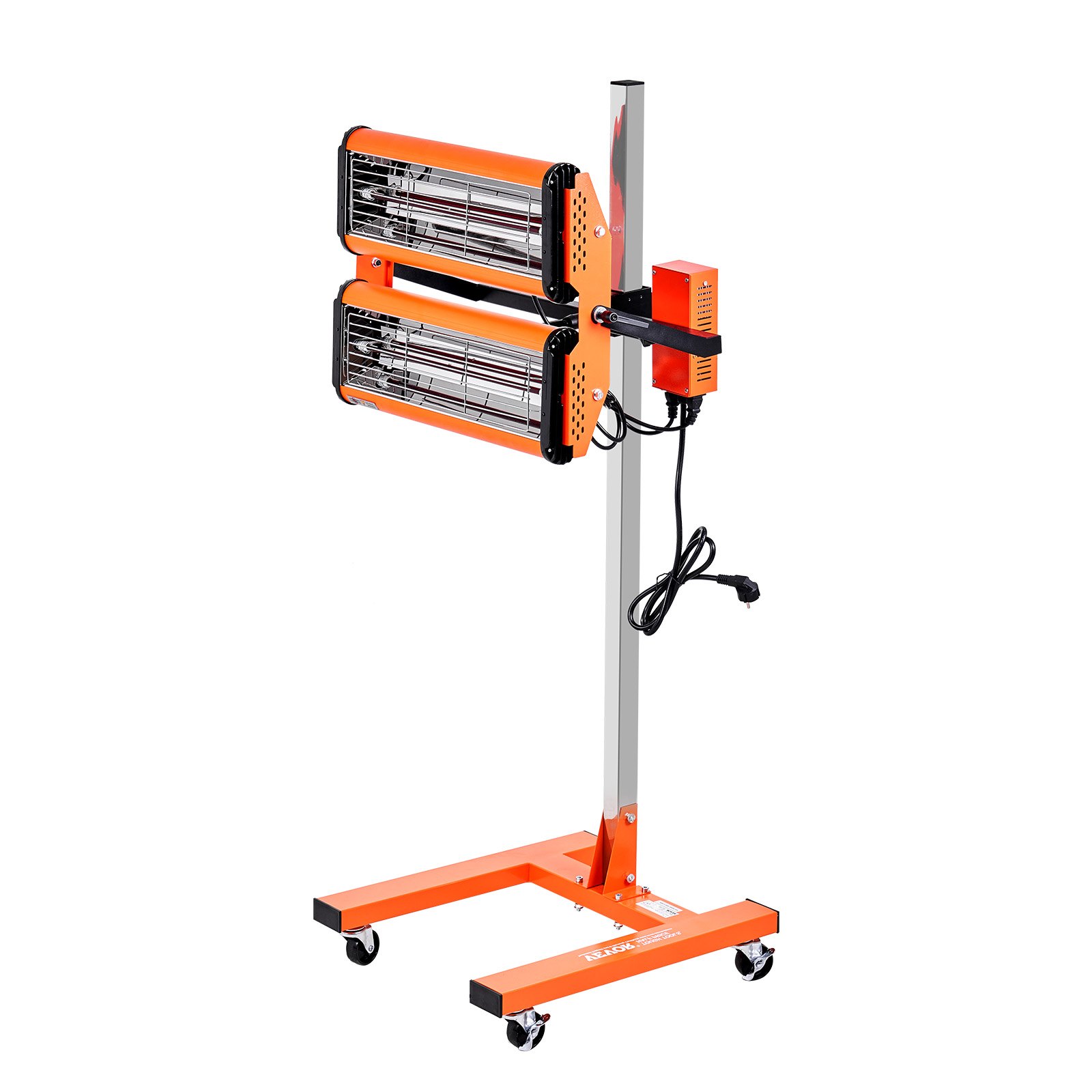Lámpara de curado por infrarrojos VEVOR naranja con lámparas de calor duales en un soporte ajustable.
