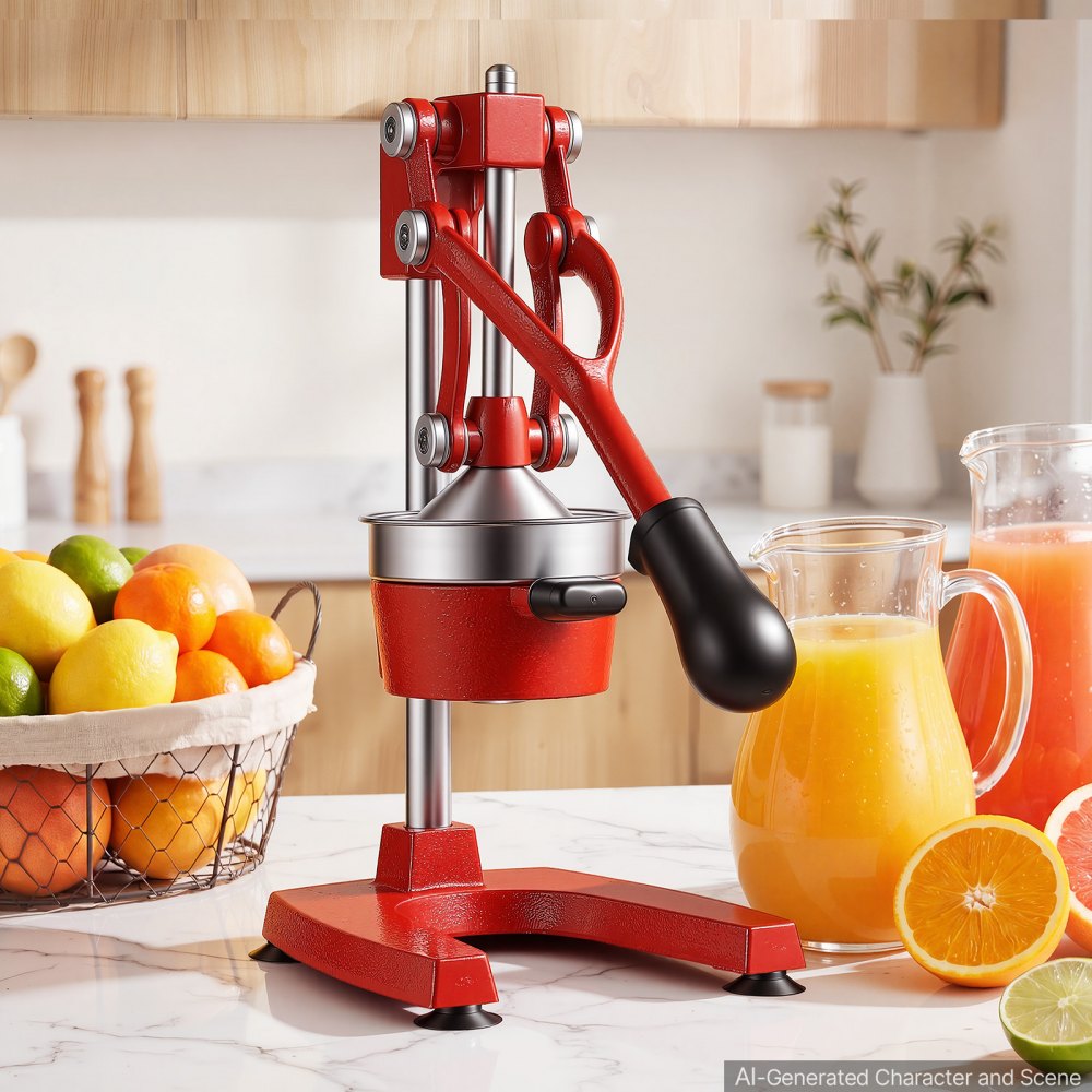 Exprimidor manual de cítricos VEVOR, exprimidor manual de naranjas de 38 cm de altura, extractor manual de jugo fresco para limón, granada y pomelo, hierro fundido resistente, fácil de limpiar, para uso doméstico y comercial, rojo.