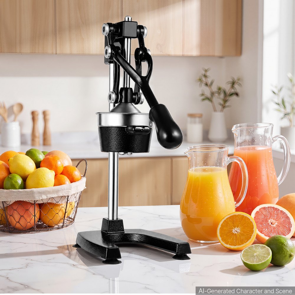 Exprimidor manual de cítricos VEVOR, exprimidor manual de naranjas de 48 cm de altura, extractor de jugo fresco manual para limón, granada y pomelo, hierro fundido resistente, fácil de limpiar, para uso doméstico y comercial, color negro.
