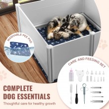 VEVOR Caja de parto para perros de 59,8 x 59,8 x 24 pulgadas de PVC con rieles y almohadilla para orinar para cachorros