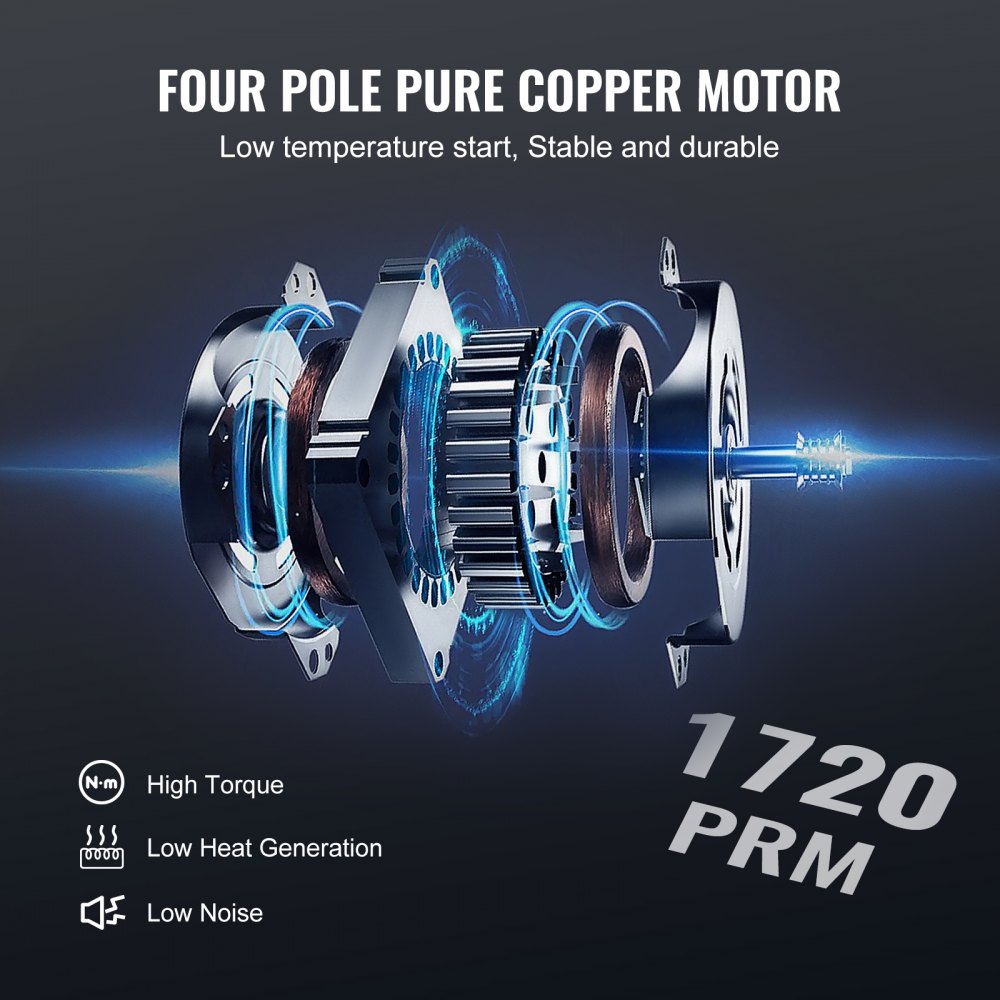 Motor de cobre puro de cuatro polos con alto torque, baja generación de calor y bajo ruido a 1720 rpm para el kit de cámara de vacío VEVOR.