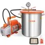 VEVOR Cámara de vacío de 5 galones y kit de bomba de 3,5 CFM, tapa de vidrio templado, kit de cámara de desgasificación al vacío, bomba de vacío de una sola etapa con botella de aceite de 250 ml, para estabilizar madera, desgasificar siliconas, epoxis