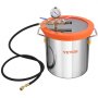 Kit de cámara de vacío VEVOR con recipiente de acero inoxidable, tapa naranja, manómetro y manguera.