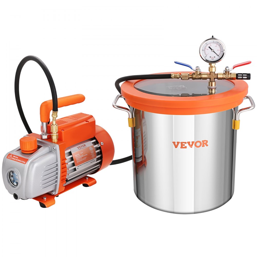 VEVOR Cámara de vacío de 3 galones y kit de bomba de 3,5 CFM, tapa de vidrio templado, kit de cámara de desgasificación al vacío, bomba de vacío de una sola etapa con botella de aceite de 250 ml, para estabilizar madera, desgasificar siliconas, epoxis