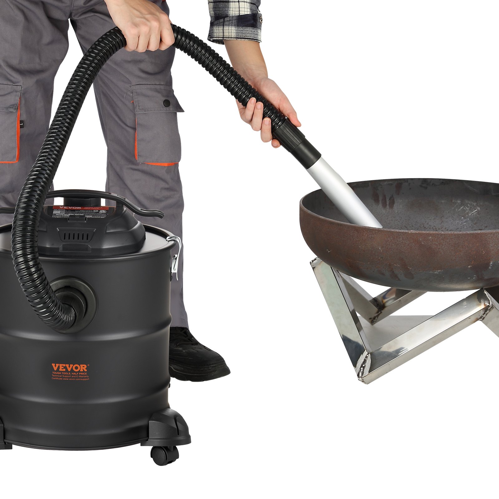 Aspiradora de cenizas VEVOR, 19 litros, 1200 W de potencia de succión, aspirador para chimenea con succión inversa, cable de alimentación de 5 m, 16 kPa de aspiración máxima, para chimeneas, estufas de pellets, estufas de leña y quemadores de leña.