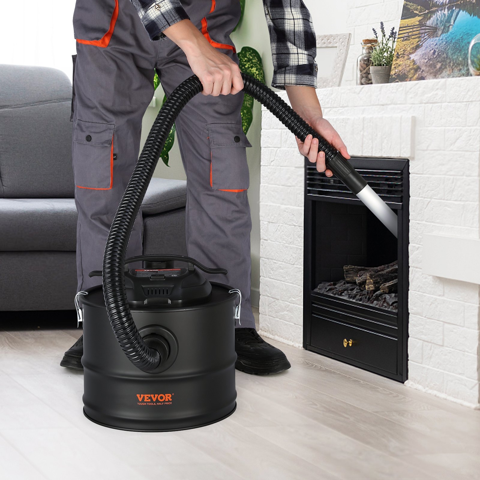 VEVOR Aspirador de cenizas, 4 galones con potente succión de 1200 W, recolector de cenizas con manguera flexible de 47,2 pulgadas, para chimeneas, quemadores de leña, parrillas, estufas de pellets, estufas de leña, hornos de pizza, fogatas