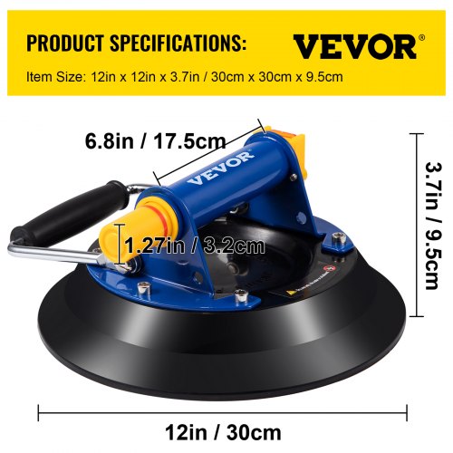 Ventosa de elevación de vidrio VEVOR, ventosa de elevación de vidrio de 12 pulgadas, ventosa de elevación de vidrio de capacidad de carga de 330 lb, elevador de vidrio de mano resistente para mover baldosas de granito grandes y reemplazar ventanas