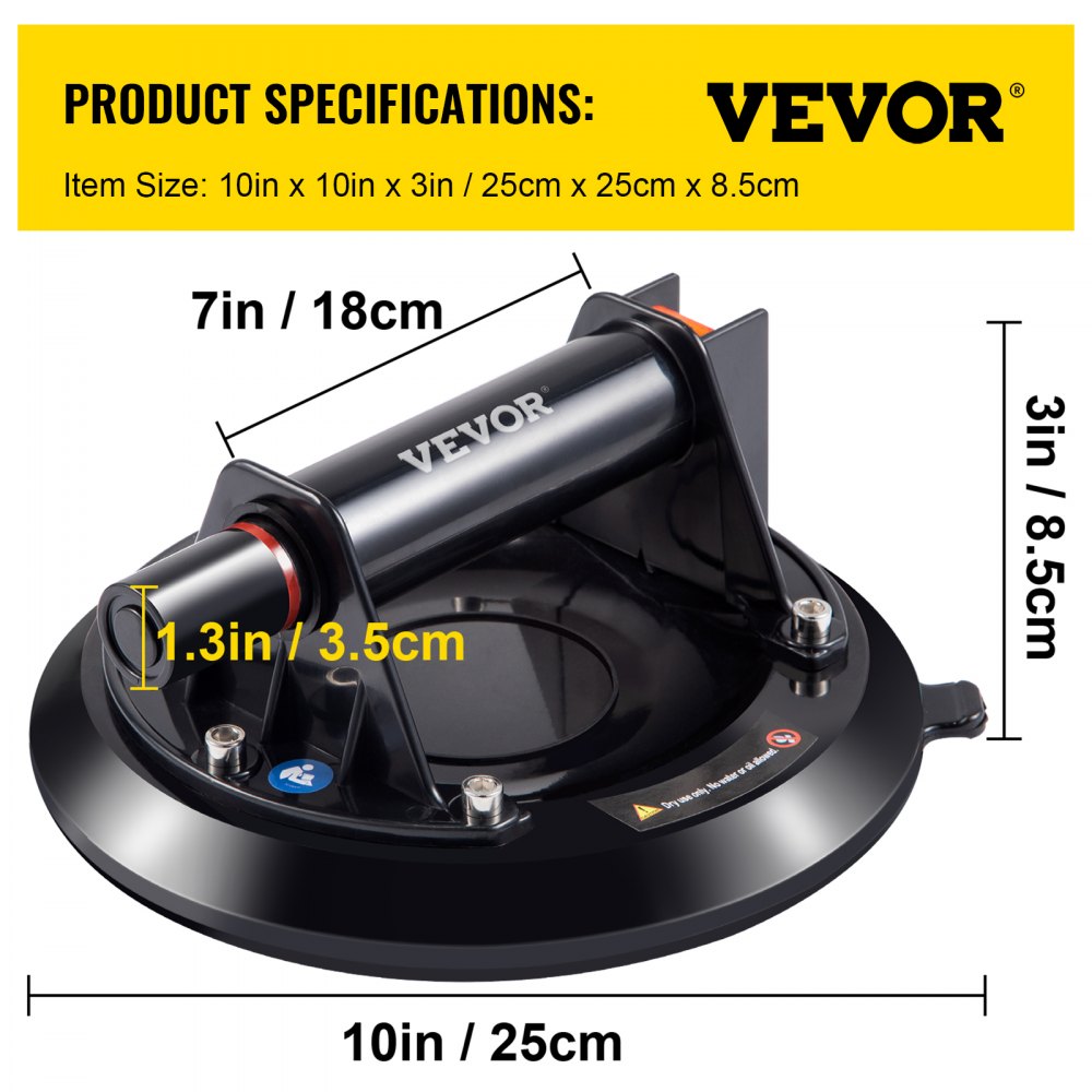 Ventosa de vacío de elevación VEVOR, ventosa de elevación de vidrio de 10 pulgadas, ventosa de elevación de vidrio con capacidad de carga de 220 libras, elevador de vidrio de mano resistente para mover baldosas de granito grandes y reemplazar ventanas