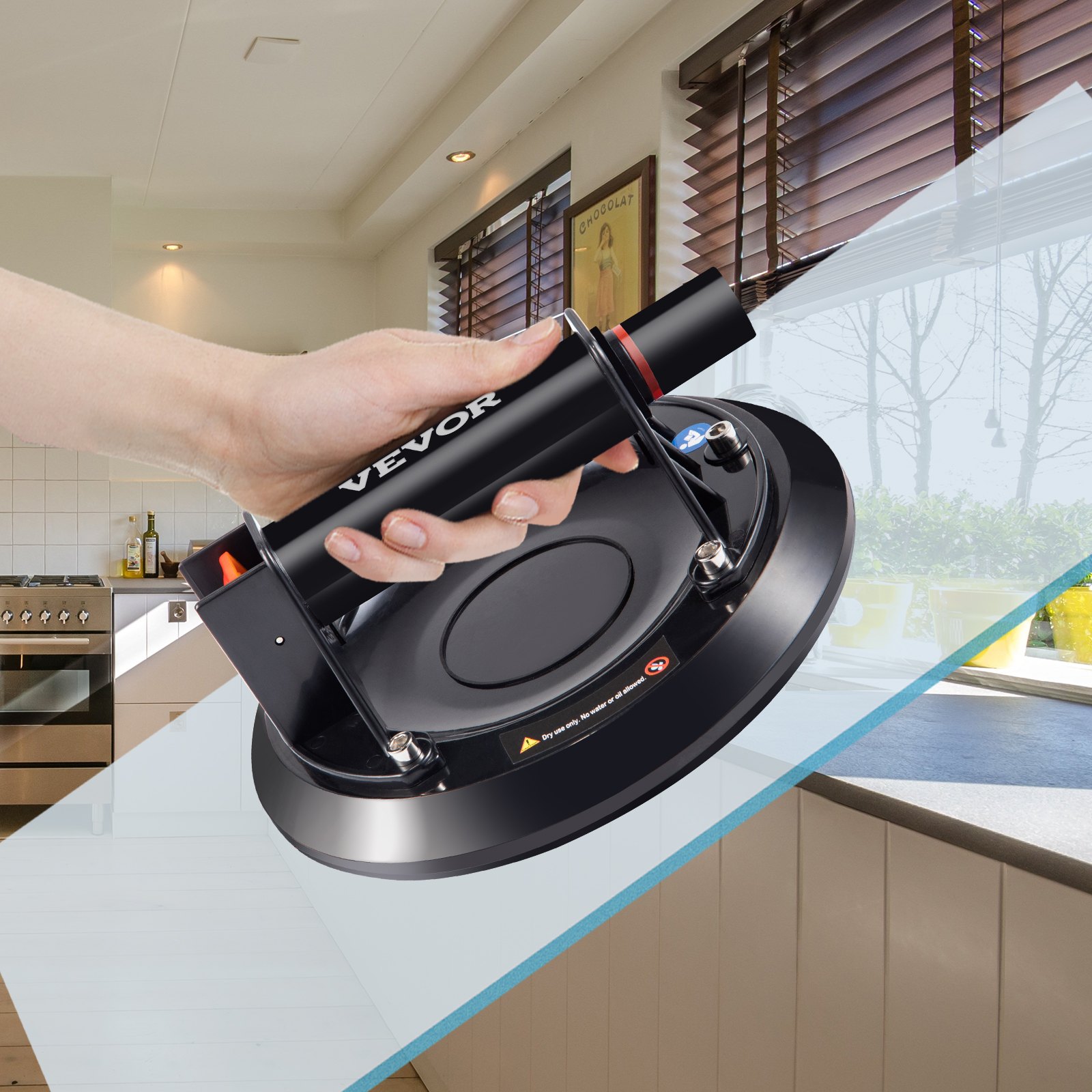 Ventosa de vacío de elevación VEVOR, ventosa de elevación de vidrio de 10 pulgadas, ventosa de elevación de vidrio con capacidad de carga de 220 libras, elevador de vidrio de mano resistente para mover baldosas de granito grandes y reemplazar ventanas