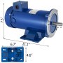 Motor de corriente continua VEVOR de 3/4 hp con dimensiones de 7,3&quot; x 11,1&quot; x 6,7&quot;, carcasa azul y placa de montaje.