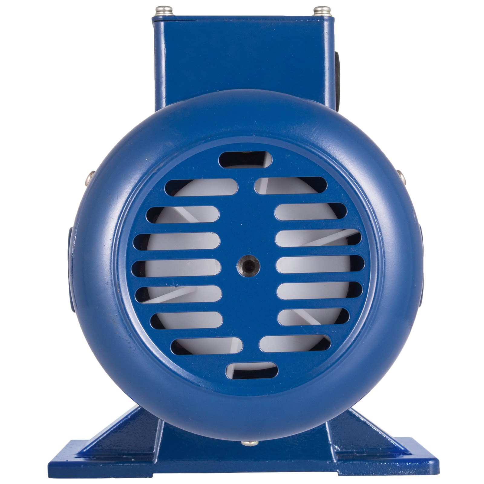 Vista frontal del motor de corriente continua VEVOR de 3/4 hp en color azul con rejilla de ventilación.