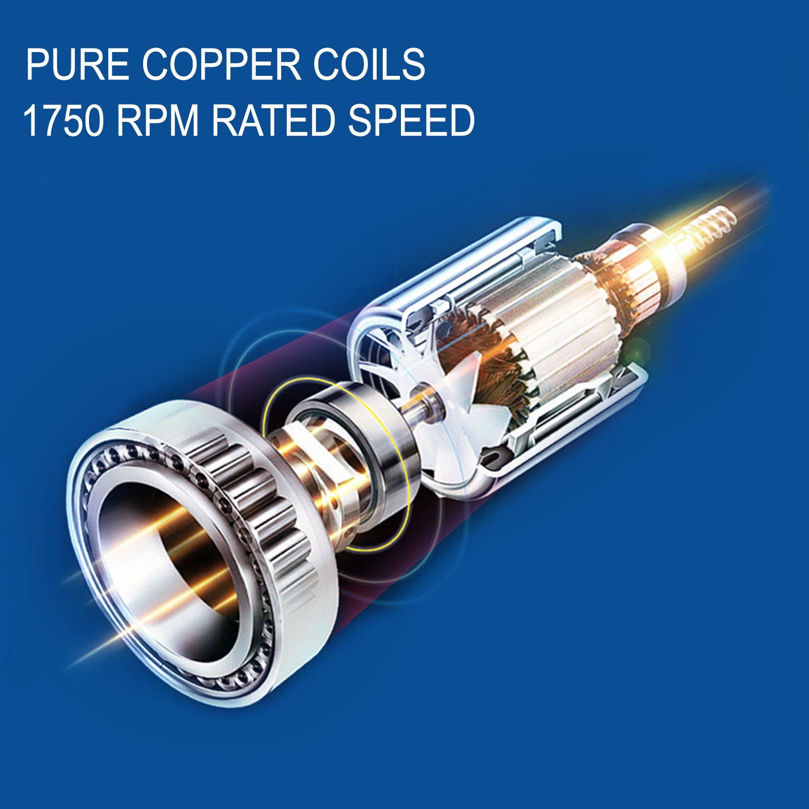Motor de corriente continua VEVOR de 3/4 hp con bobinas de cobre puro y velocidad nominal de 1750 rpm.
