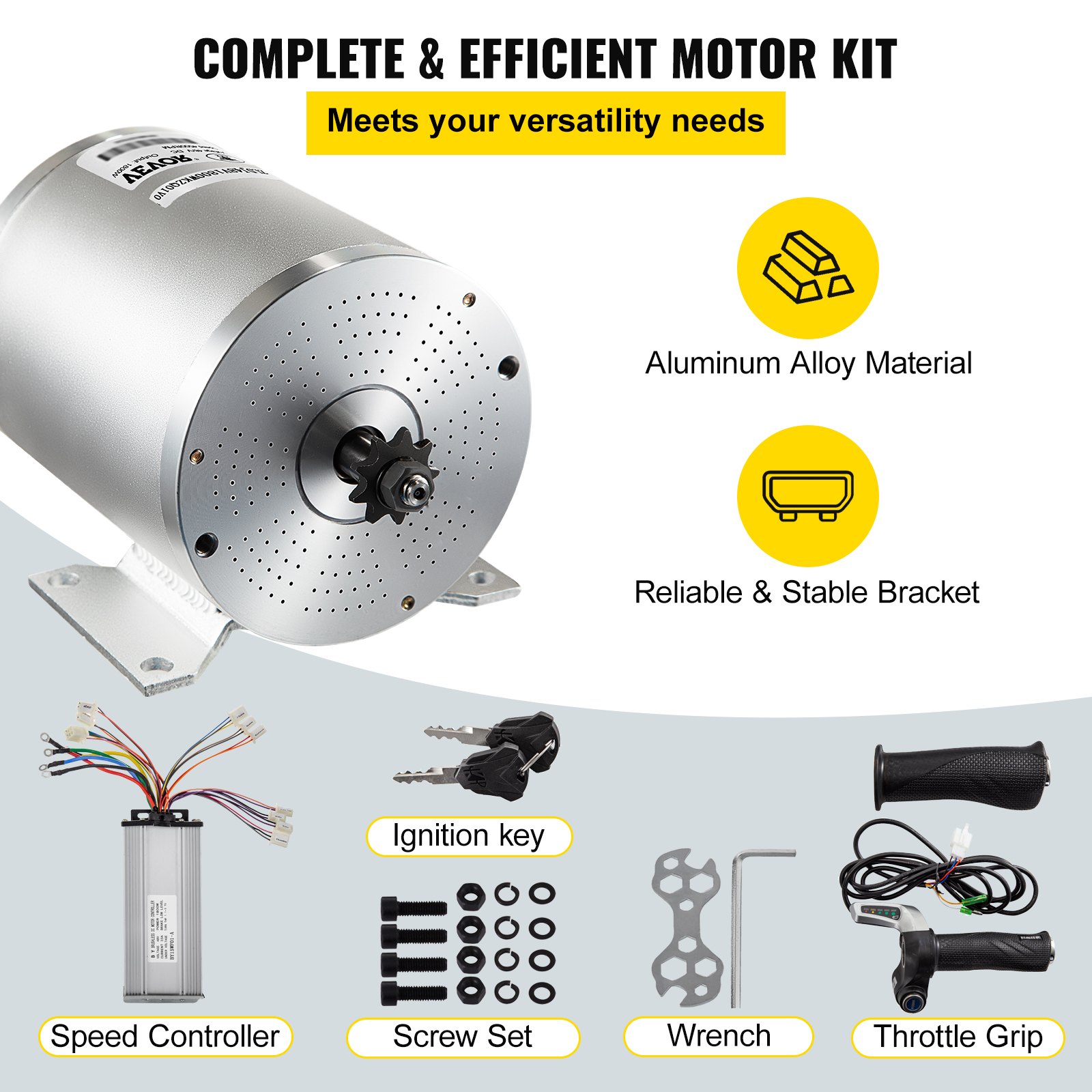 Kit de motor sin escobillas VEVOR 2000w con material de aleación de aluminio y accesorios.