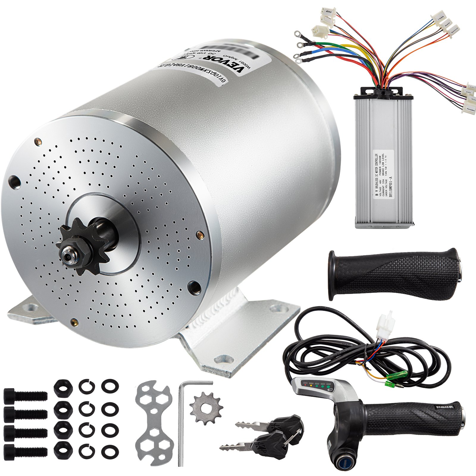 Motor sin escobillas VEVOR 2000w con controlador, empuñaduras de acelerador y hardware de montaje.