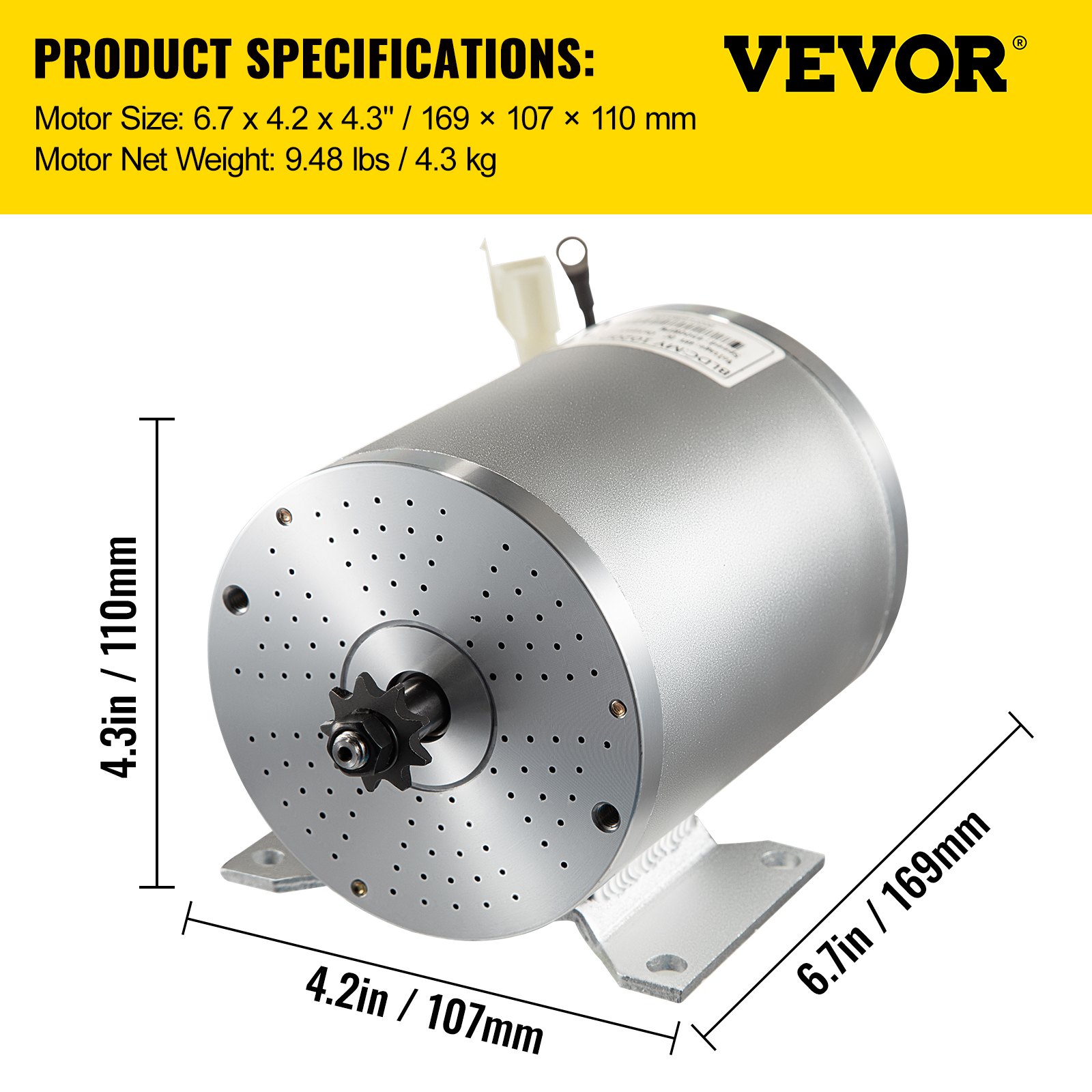 VEVOR Motor eléctrico de CC sin escobillas, 48 V, 1800 W, motor eléctrico sin escobillas, controlador de 4500 RPM, pedal de agarre del acelerador, arnés de cableado, kit de llave de encendido para Go Kart, scooter, bicicleta eléctrica, bicicleta motorizada, ATV, mini bicicleta
