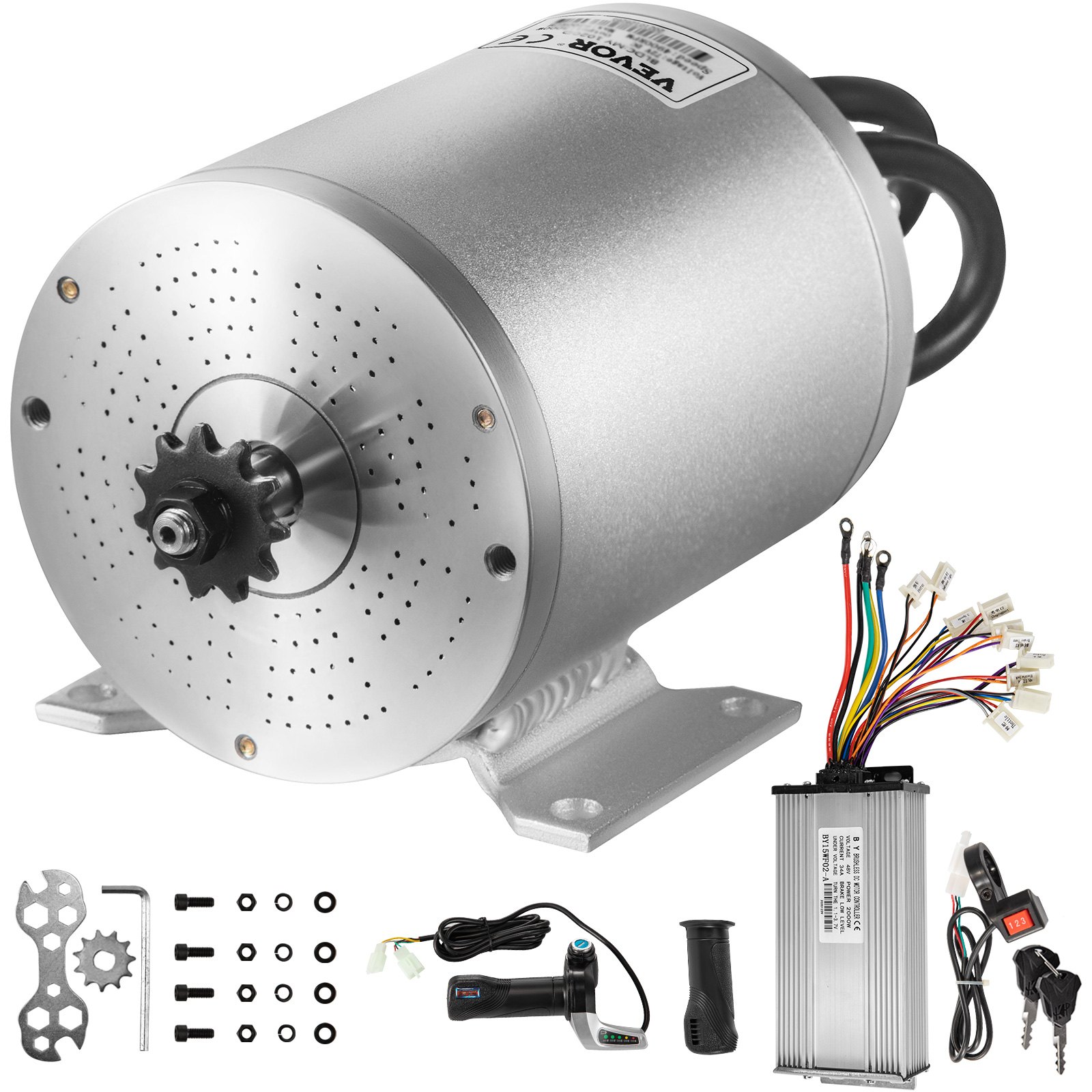 VEVOR Motor eléctrico de CC sin escobillas, 48 V, 2000 W, motor eléctrico sin escobillas, motor de alta velocidad de 4300 RPM, con controlador de 34 A y empuñadura de acelerador para Go Kart, ATV, scooter eléctrico, motocicleta, motor de accionamiento medio, pieza de bricolaje