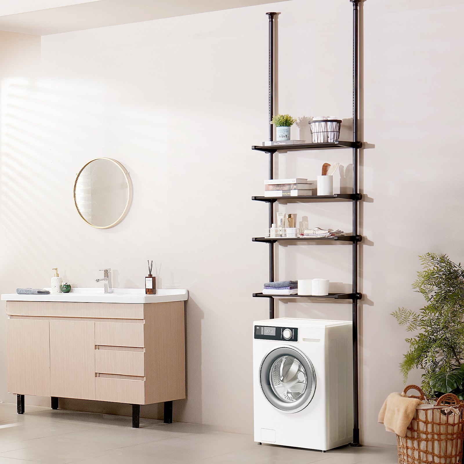 VEVOR - Organizador de baño ajustable de 4 niveles para colocar sobre el inodoro. Estante de acero bajo en carbono de 135 a 333 cm de alto. Fácil de montar y ahorra espacio para la colada. Ideal para habitaciones pequeñas. Se adapta a la mayoría de los inodoros.