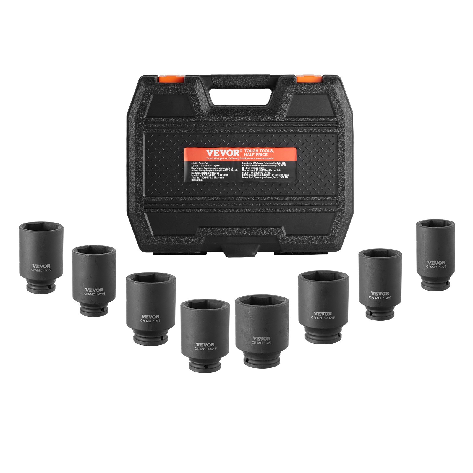 Juego de vasos de impacto para tuercas de eje VEVOR, 1/2", 12 puntas, 8 piezas, métrico, para tuercas de husillo, tratamiento térmico CR-MO, con estuche de almacenamiento, para reparación de automóviles, para quitar o instalar tuercas de eje.