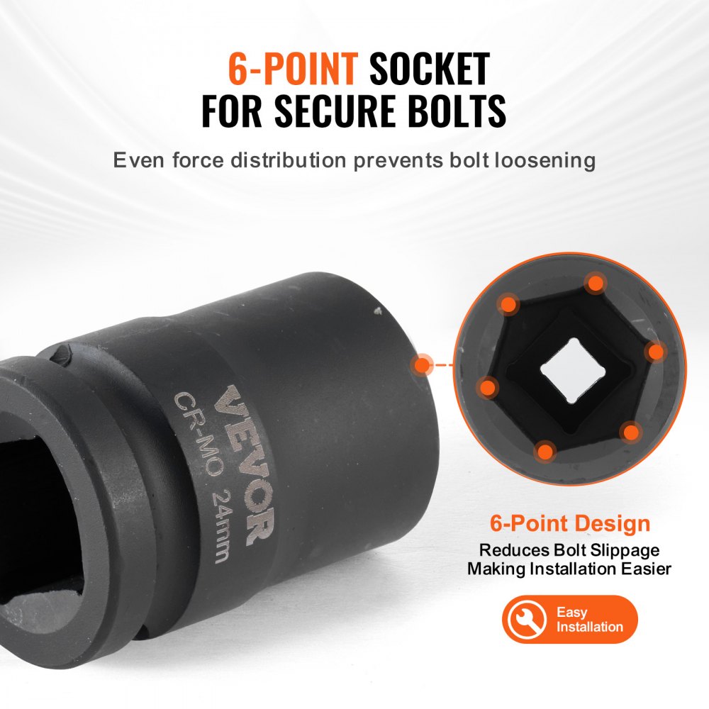 VEVOR Axle Nut Impact Socket Set, 3/4" Drive 6-Point 8-Piece Metric Spindle Nut Socket Set, CR-MO Heat Treated Large Socket Set with Storage Case, for Auto Repair, Removing or Installing Axle Nuts