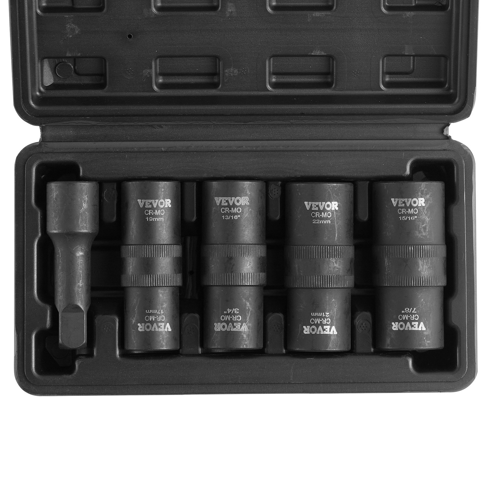 VEVOR Juego de Dados de Impacto para Tuercas de Rueda con Estuche de Almacenamiento y Barra de Extensión, Juego de Dados de 12,7 mm con Sistema Métrico y SAE de 6 Puntas, 4 Tamaños de Tuercas