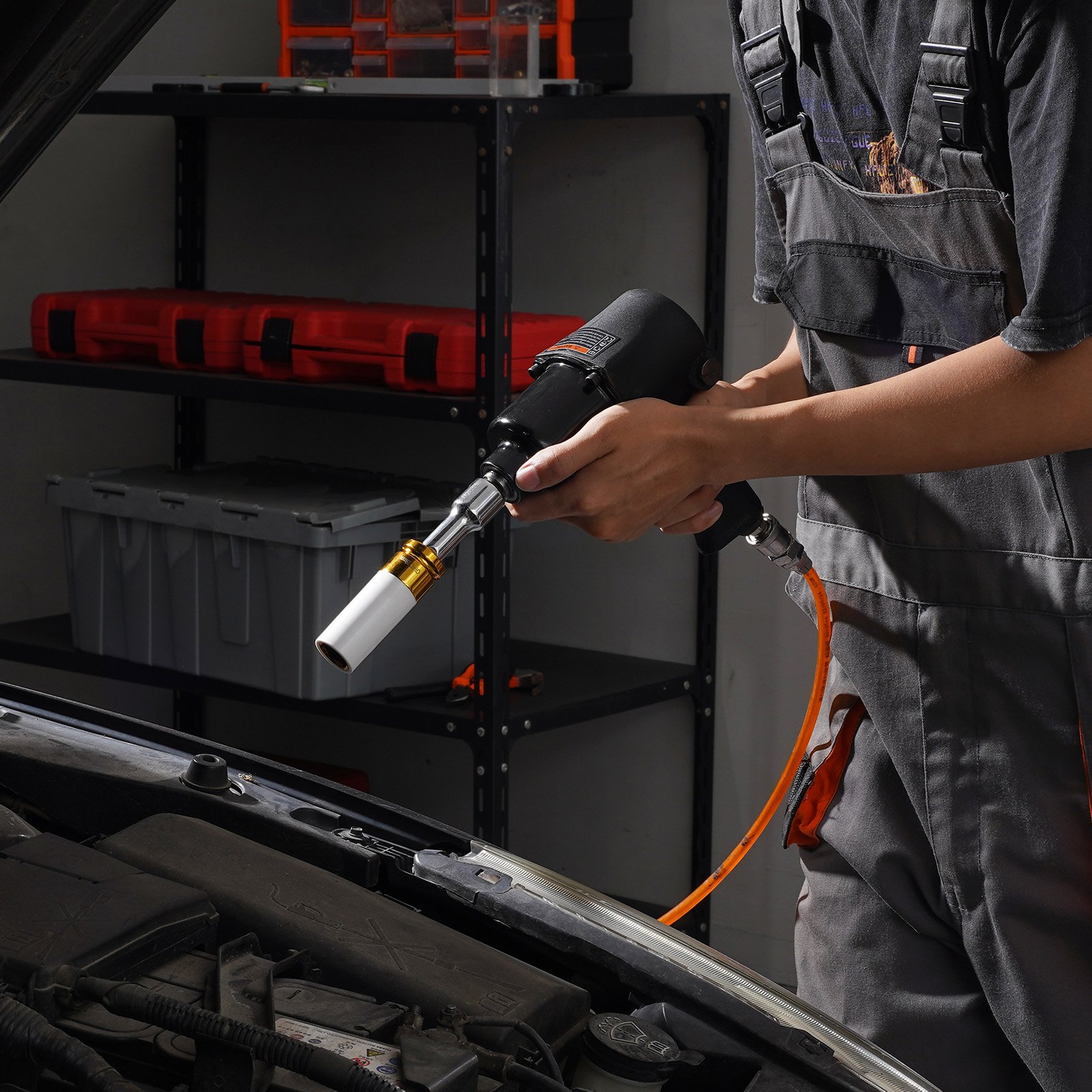 VEVOR Kit de Dados de Impacto para Tuercas de Rueda con Estuche de Almacenamiento y Barra de Extensión Kit de dados Profundos SAE de 6 Puntas y Métricos con Impulsión de 12,7 mm, 8 tamaños de tuercas