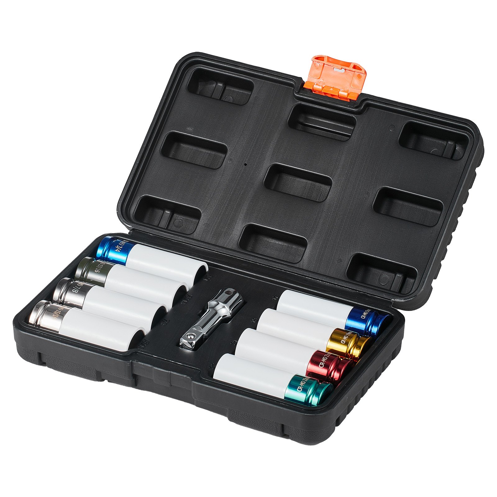 VEVOR Kit de Dados de Impacto para Tuercas de Rueda con Estuche de Almacenamiento y Barra de Extensión Kit de dados Profundos SAE de 6 Puntas y Métricos con Impulsión de 12,7 mm, 8 tamaños de tuercas