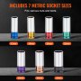 VEVOR Juego de Dados de Impacto para Tuercas de Rueda Kit de Dados Profundos Métricos de 6 Puntas con Impulsión de 12,7 mm, 7 Tamaños de Tuercas 17/19/21/22/23/24/27 mm con Estuche de Almacenamiento