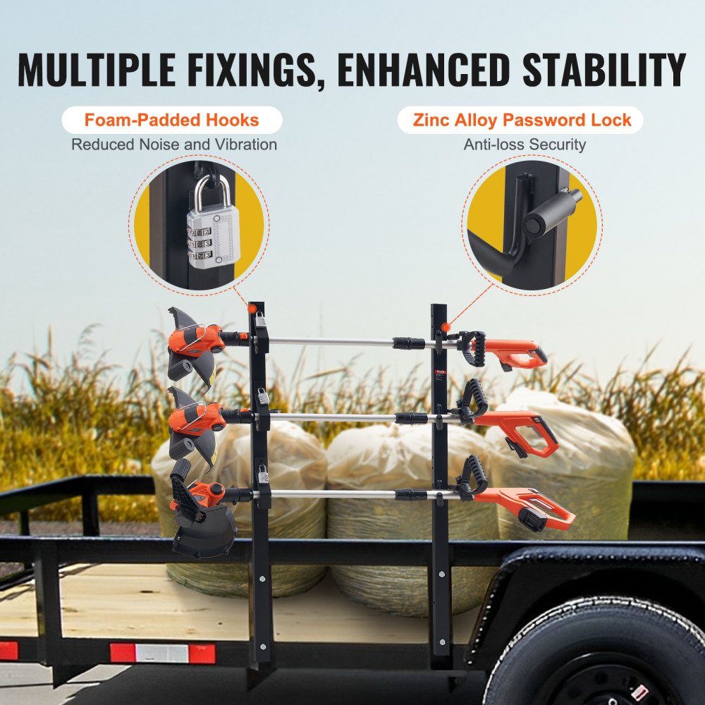 VEVOR - Portaequipajes para desmalezadora de 3 plazas, soporte con bloqueo para remolques de jardinería, montaje en camionetas/remolques abiertos y cerrados (par)
