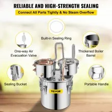 VEVOR Destilar alcoho Destilar vino Moonshine Still para destilador de de 12 litros con bomba circulante kit elaboración casera termómetro integrado