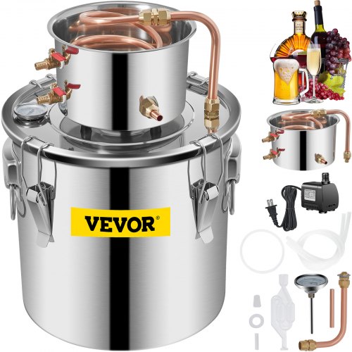 VEVOR Destilar alcoho Destilar vino Moonshine Still 5 galones kit de destilería con bomba circulante tubo de cobre alambique con kit de destilación