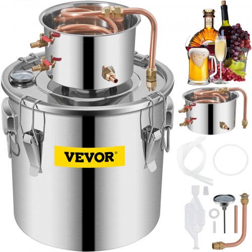 VEVOR Destilar alcoho Destilar vino de acero inoxidable de 8 galones tubo de cobre kit de preparación para el hogar termómetro integrado diy vino