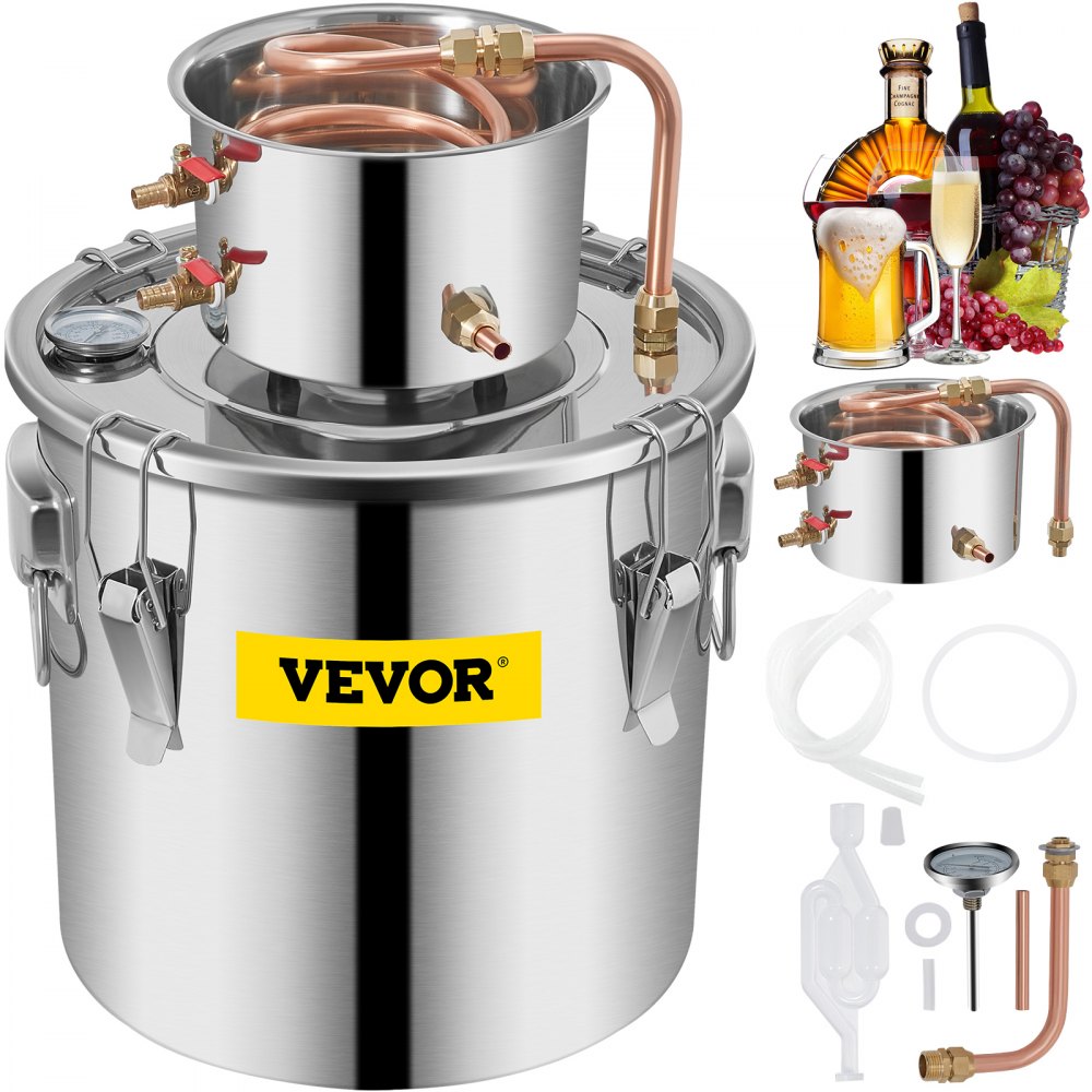 VEVOR Alcohol Still - Destilador de alcohol de acero inoxidable de 8 galones, tubo de cobre, kit de preparación para el hogar, termómetro integrado para bricolaje, whisky, vino, brandy
