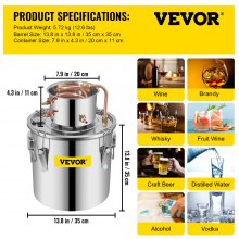 VEVOR Destilar alcoho Destilar vino de acero inoxidable de 8 galones tubo de cobre kit de preparación para el hogar termómetro integrado diy vino