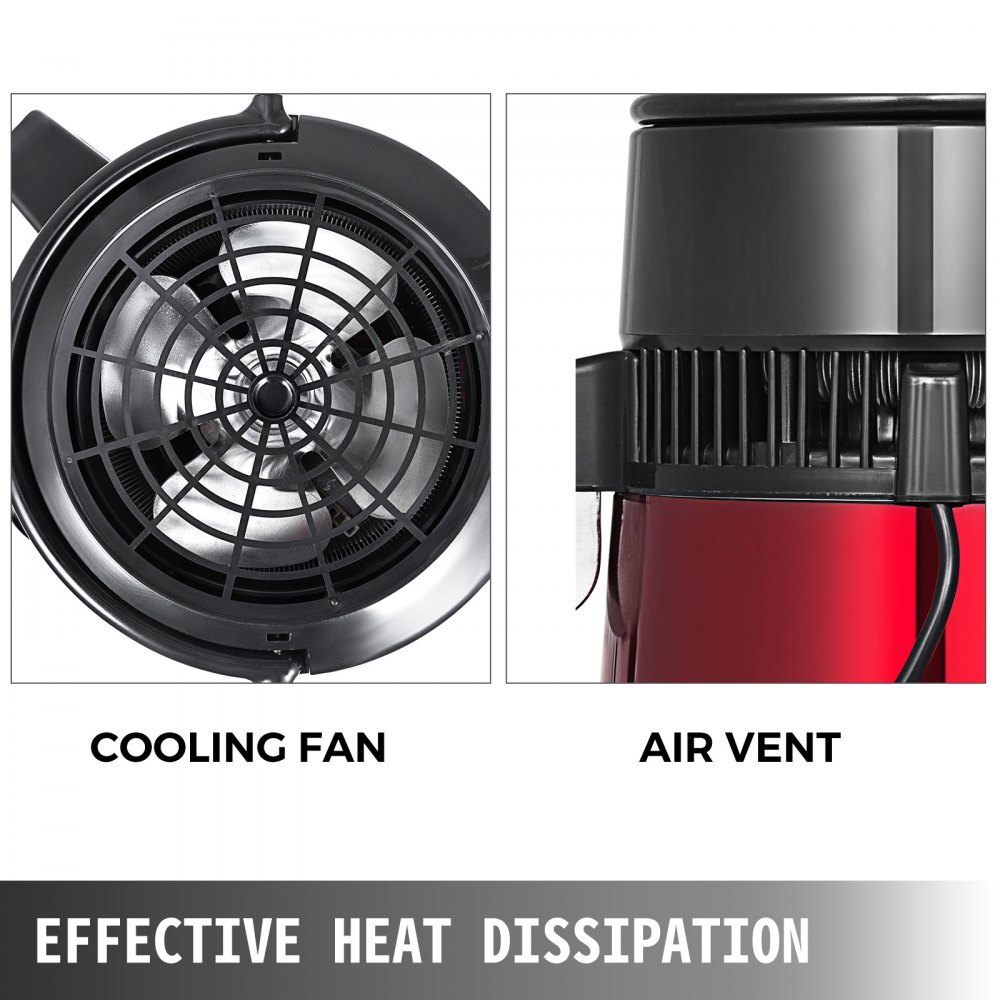VEVOR Destilador de Agua 4L Filtro de Destilación de Agua de Acero Inoxidable 750W Destilación Casera de Color Rojo Filtro Purificador Dispensador de Agua para Hospitales Oficinas Hogares