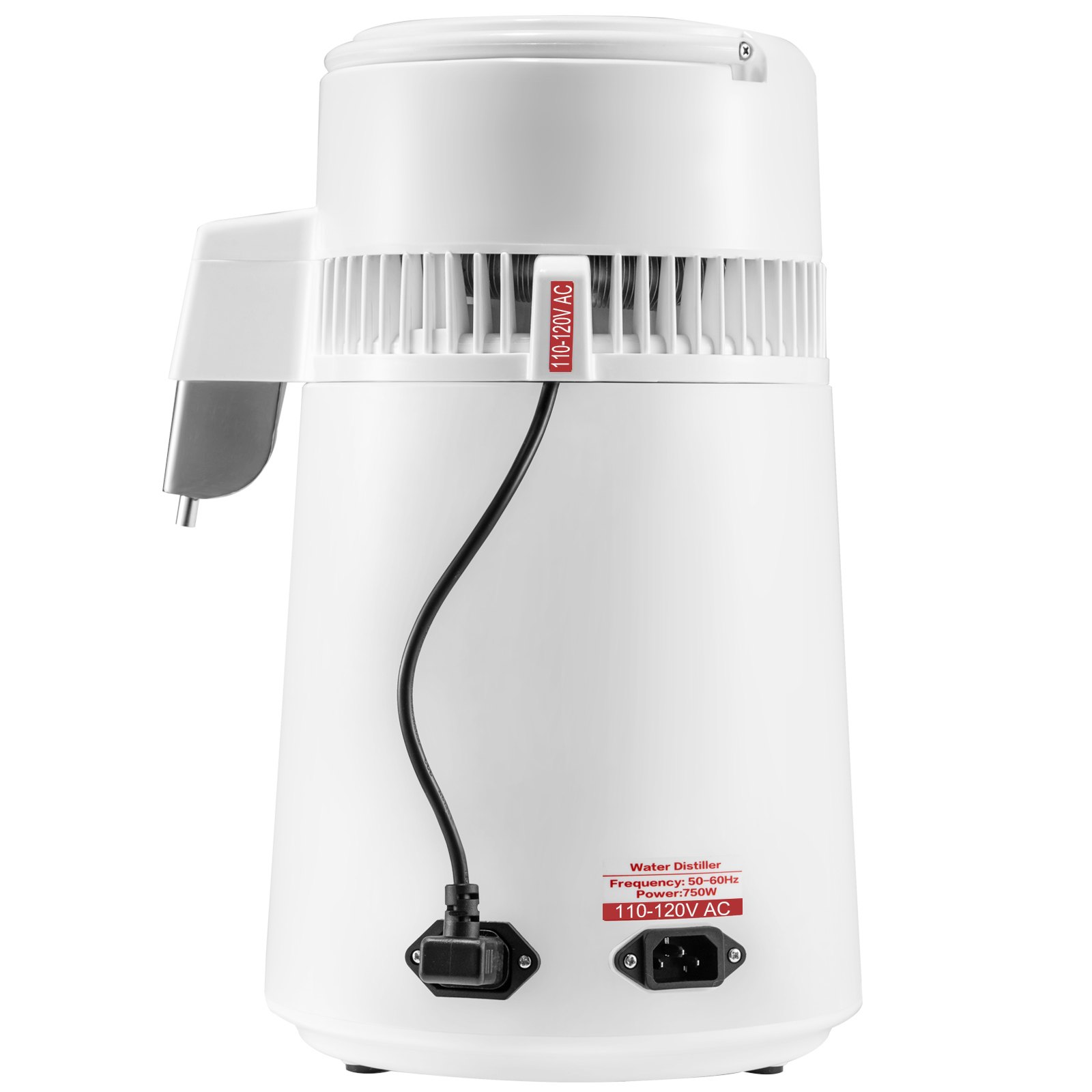 VEVOR Destilador de Agua 4L Filtro de Destilación de Agua con Jarra de Filtro 750W 1,1Gal Destilación Filtro Purificador con Botella Recolectora de Vidrio Temperatura Ajustable Acero Inoxidable Blanco