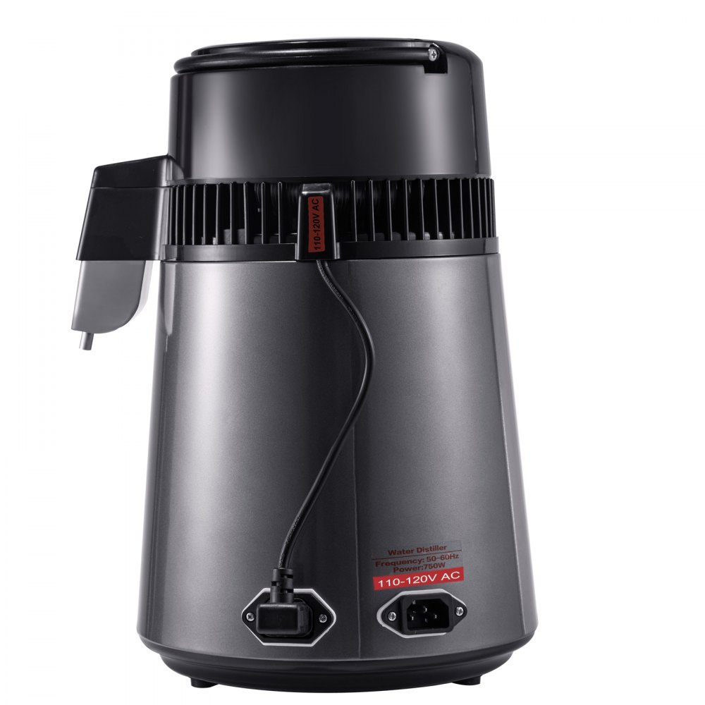 VEVOR Destilador de Agua 4 L Filtro de Destilación de Agua con Jarra de Filtro 750 W 1 L/H Destilación Filtro Purificador con Botella Recolectora de Vidrio Temperatura Ajustable Acero Inoxidable Gris