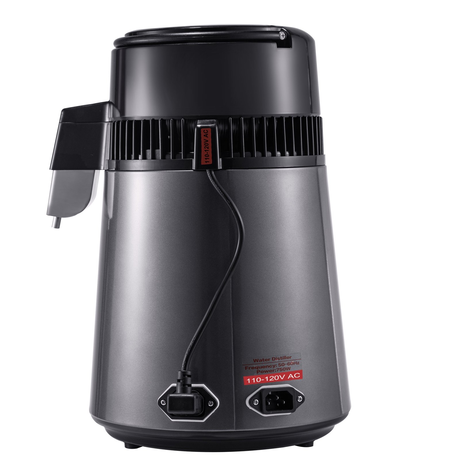 VEVOR Destilador de Agua 4 L Filtro de Destilación de Agua con Jarra de Filtro 750 W 1 L/H Destilación Filtro Purificador con Botella Recolectora de Vidrio Temperatura Ajustable Acero Inoxidable Gris